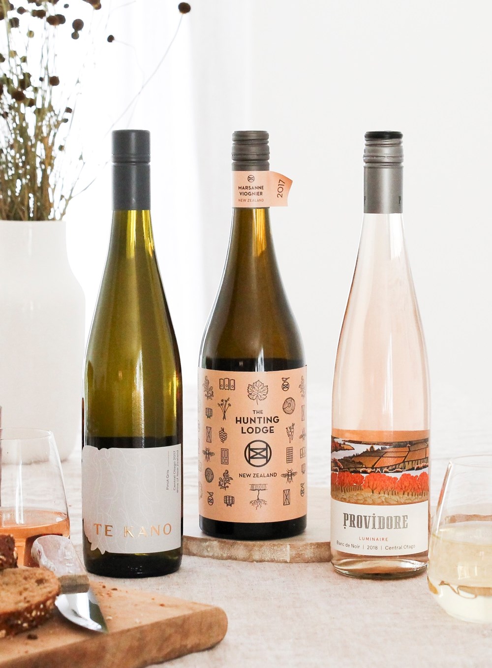 The Te Kano Pinot Gris, The Hunting Lodge Marsanne Viogner and Providore Luminaire Blanc de Noir